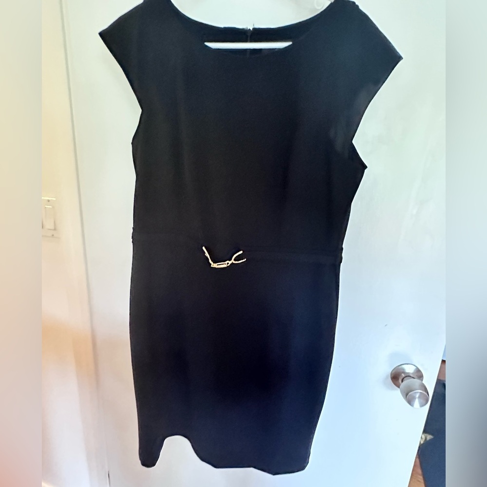 Black Tahari Shift Dress with Buckle (Size 12)